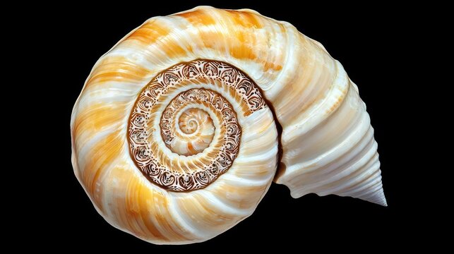 Close up of a beautiful nautilus shell on black background showcasing intricate patterns and natural beauty