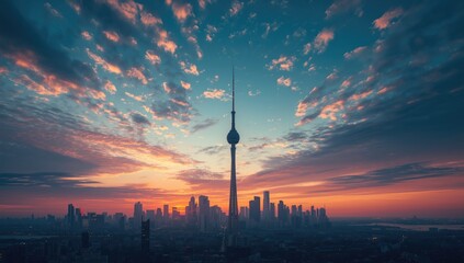 Fototapeta premium Toronto Skyline at Sunrise with Colorful Cloud Patterns