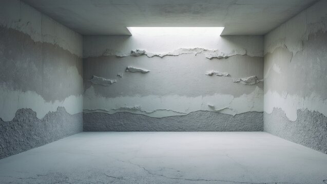 Abstract Concrete Room with Textured Walls and Skylight Interior Design