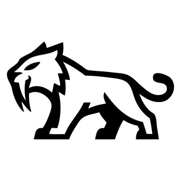 Icono con dibujo sencillo con l&iacute;neas de un tigre dientes de sable visto de perfil