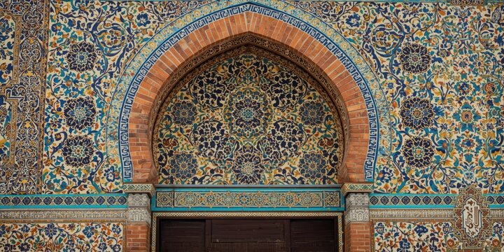 Ornate Mosaic Tilework on an Archway of a Historical Building
