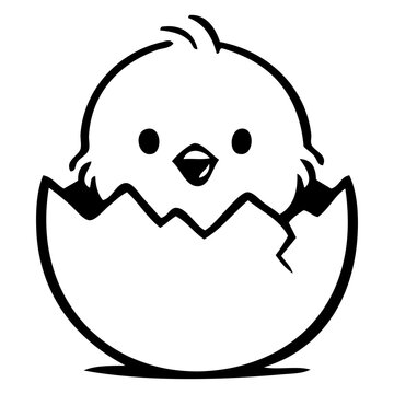 Icono con con dibujo sencillo con l&iacute;neas de un pollito adorable saliendo del huevo