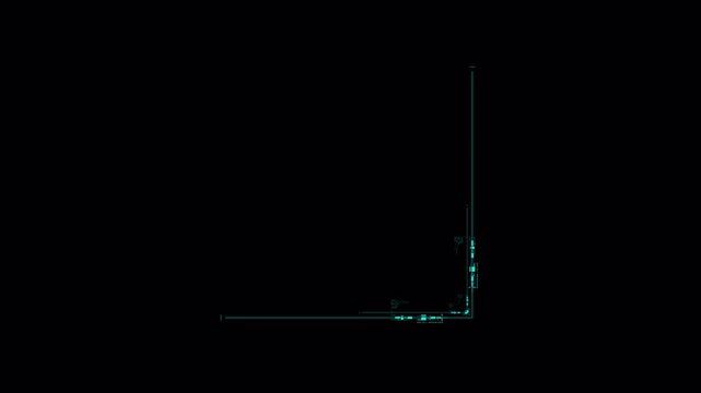 Futuristic HUD corner interface element with glowing digital data lines.