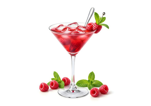 Raspberry martini cocktail with ice and garnish