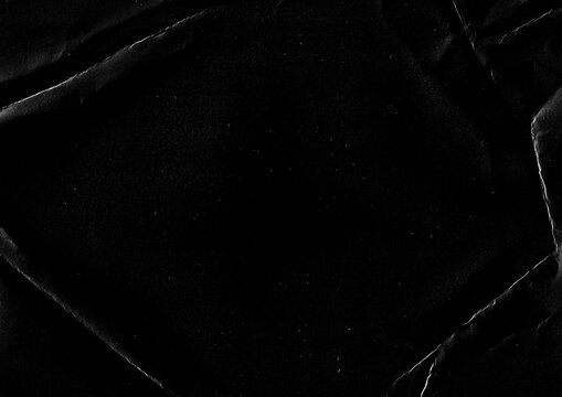 Dark Black Grunge Creased Scratched Distressed Paper Texture - Grainy Grain Noisy Noise Gritty Folded Paper Overlay Template Background
