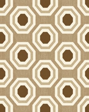 Repeating geometric pattern of octagons in brown, cream, and tan hues