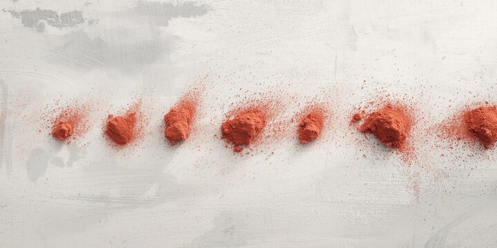 Red Powder Creations Spread on White Background in a Line Arrangement