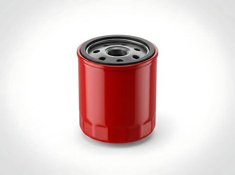 Red Automotive Car Oil Filter for Engine Maintenance Isolated