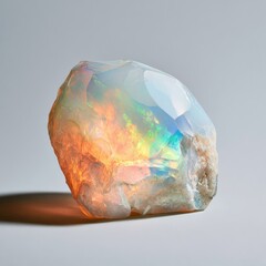 Naklejka premium Radiant, unpolished mineral fragment glows with internal fiery, spectral colors
