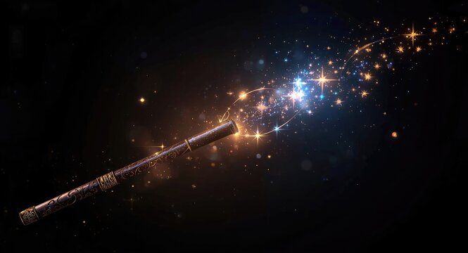 Magic Wand Casting Sparkles Against a Dark Background