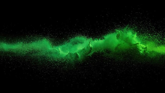 Vibrant Green Powder Splash on Black Background Creating Abstract Waves