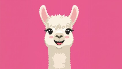 Naklejka premium Cute Alpaca Portrait on Pink Background with Cheerful Expression
