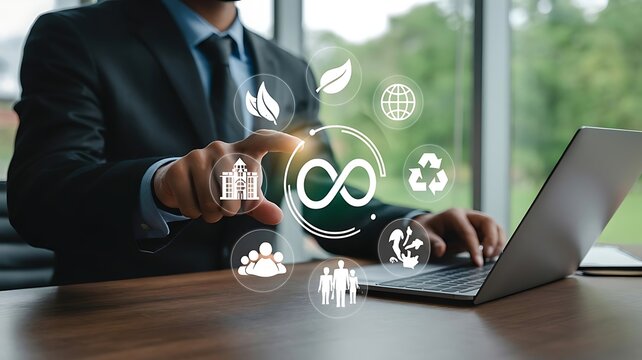 Corporate Professional Using Digital Interface for Sustainable Circular Economy Strategy and ESG Management