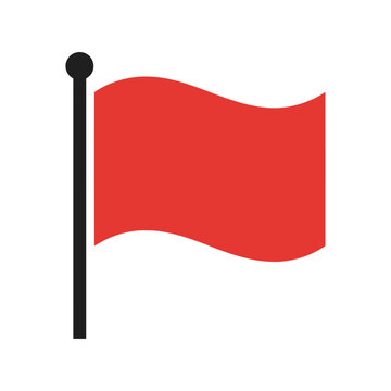 Simple red flag icon with black pole representing alert or warning sign Vector