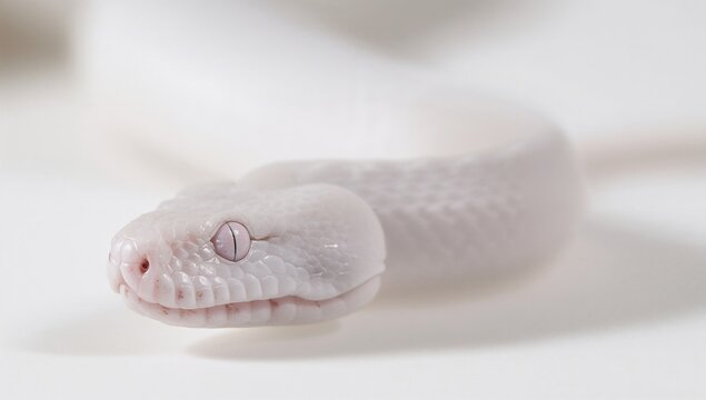 White Snake Closeup on White Background with Subtle Shadows