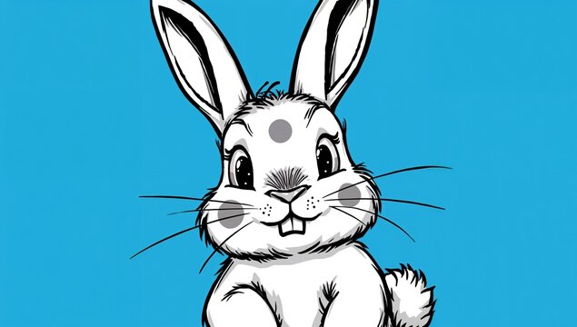 Cute Cartoon Rabbit Smiling on a Bright Blue Background
