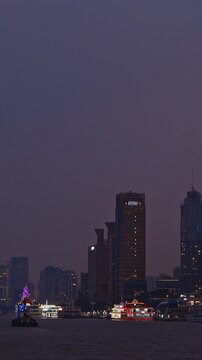 Magnificent View of Shanghai's Financial District Glowing at Nighttime