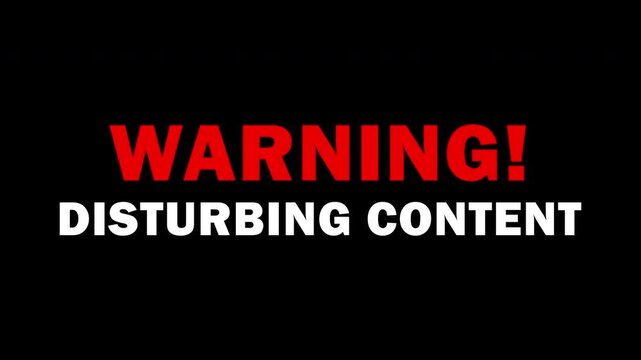 Warning Disturbing Content text with animation position from right in animation and out animation for attention information alert on transparent background