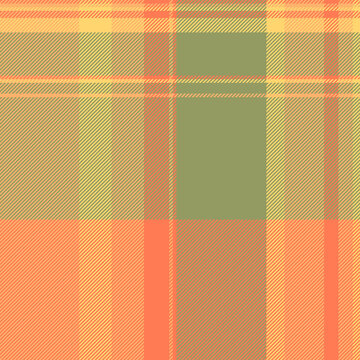 Template textile vector seamless, manufacturing texture plaid tartan. Mat fabric pattern check background in lime and orange colors.