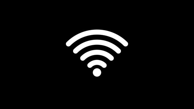 White Wi-Fi signal icon depicting full wireless internet strength network connectivity and communication concept isolated on clean black background