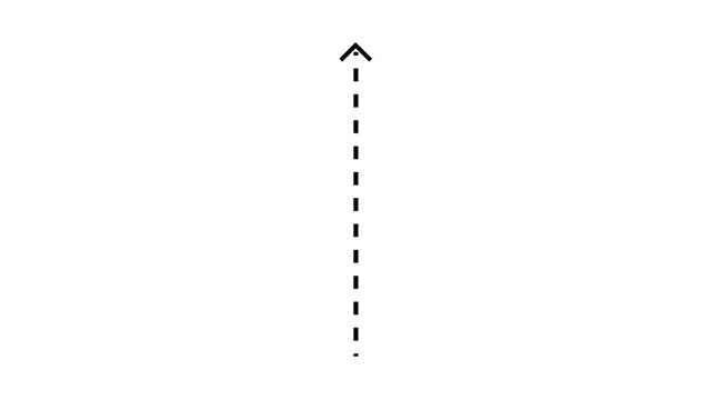 Sleek dotted up arrow vector icon with straight dashed line for website navigation scroll top button and direction guide element on white background.