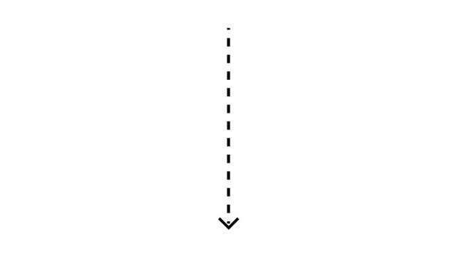 Modern dashed down arrow icon showing vertical directional pointer for web navigation scroll down and downward movement concept isolated on clean white background.