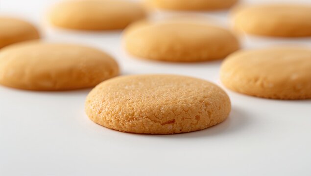 Baked Cookies Arranged on a White Background with Soft Focus