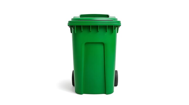 Green plastic waste bin container.