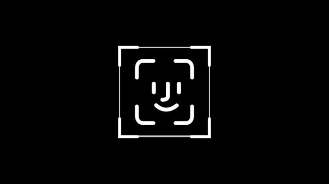 High tech face recognition line icon vector graphic depicting facial scanning technology biometric identity check and privacy protection symbol isolated on black background