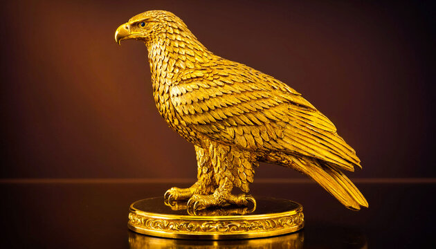 Golden eagle statue on coin stack symbolizing wealth and financial power in luxury decor