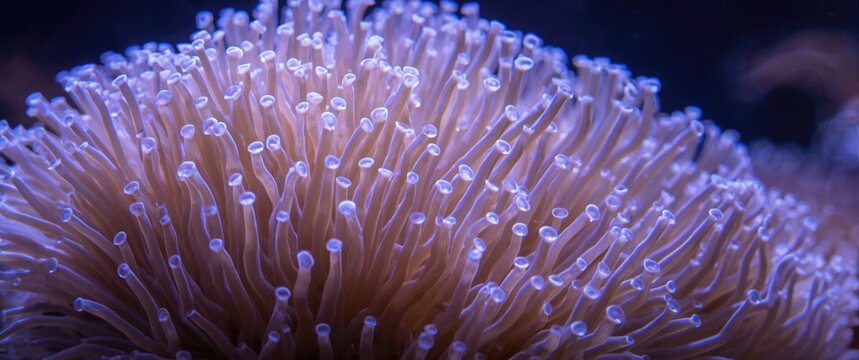 Closeup of Soft Coral Polyps Underwater with Blue Light Effects