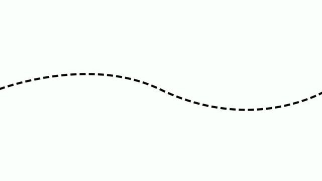 Abstract dotted line loop animation on white background. Animation of a path from one point to another point goal concept. Goal navigation route, straight dashed line motion graphic