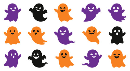 Fototapeta premium Colorful ghost shapes arranged in a repeating pattern silhouette