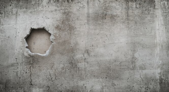 Concrete Wall with a Hole Exposing Bare Surface in Neutral Tones