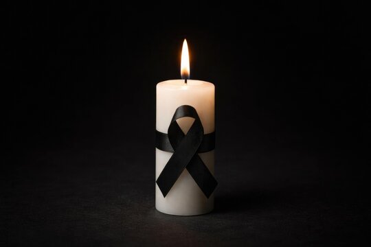 White Candle with Black Ribbon Flame in Dark Background
