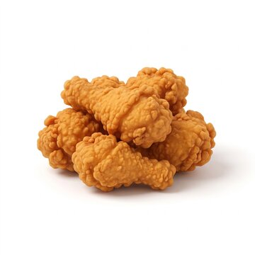 3D render of crispy golden fried chicken drumsticks, isolated on white background