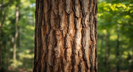Fototapeta premium Textured Tree Bark Closeup in the Sunlit Forest