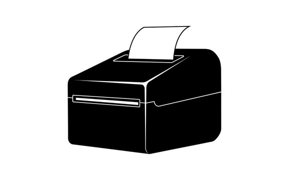 Black silhouette of a dot matrix printer with paper output