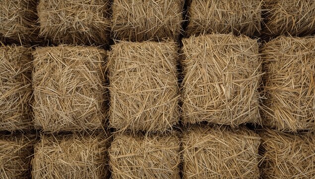 Stacked Hay Bales in a Farm Storage with Natural Texture