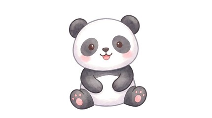 Fototapeta premium Cute Giant Panda Illustration. Kawaii baby animal mascot character. Red panda sketch design with pink blush and sitting pose. Vector graphic for children and korean style.