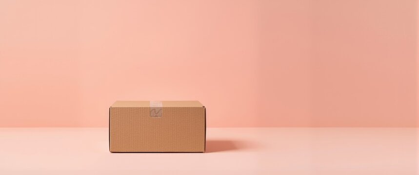 Brown cardboard box on a pink background surface