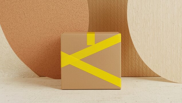 Gift Box with Yellow Tape - Minimalist Setting, Textured Background, Warm Tones