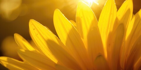 Obraz premium Yellow Flower Petals Backlit by Soft Sunlight with Warm Glow