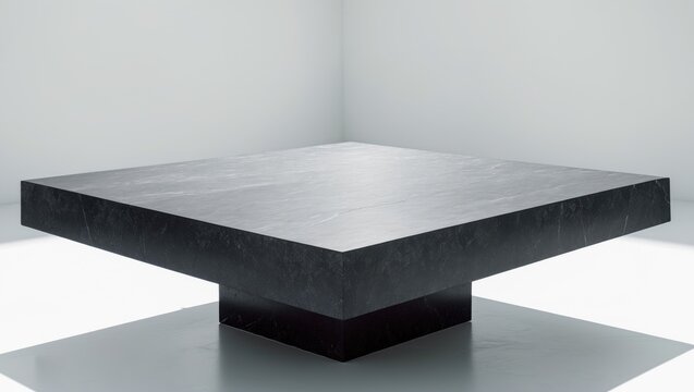 Perspective view of an empty black stone or granite table top. Isolated on a white background, including a clipping path.