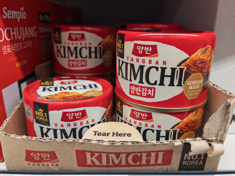 Kimchi Packaging Display in Asian Grocery Store