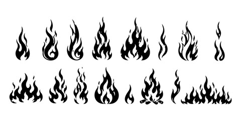 Naklejka premium Collection of Black Fire Flame Icons and Symbols.