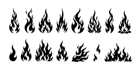 Naklejka premium Collection of Black Fire Flame Icons and Symbols.