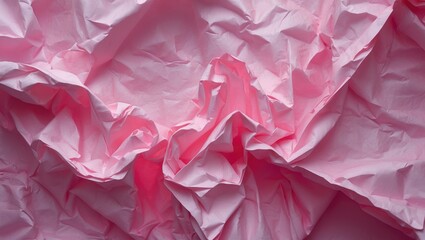 Fototapeta premium Pink crumpled paper backdrop, pink textured crumpled paper background.