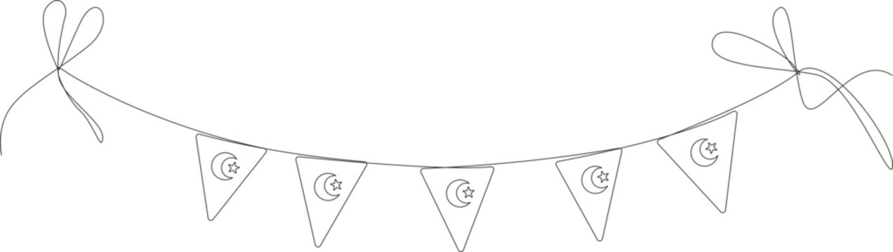 Pakistan bunting featuring a ramadan crescent moon and star festive line art banner. continues line pakistan bunting flag Pakistan bunting featuring a ramadan crescent moon and star festive line art c