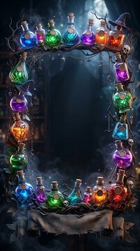 Spooky Helloween Witch Potion Bottle Border Frame for Festive Decor